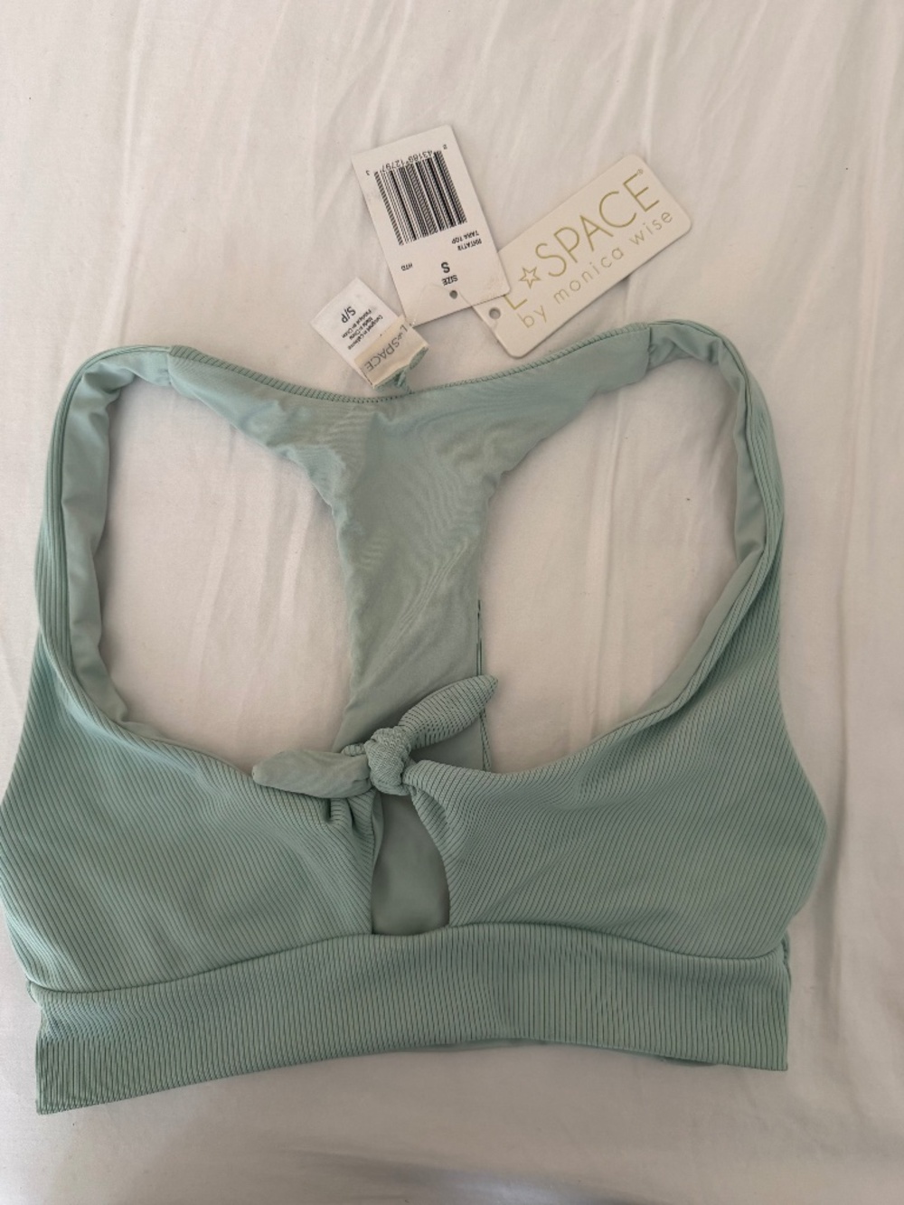 L*SPACE Mint Green Ribbed Bikini Top S NWT Tie Front Racerback